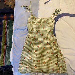Reformation mini dress gingham floral green
